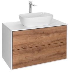 AQUALINE - ZANYA  umyvadlová skříňka 80x50x46cm, bílá mat/dub emporio (ZA280)