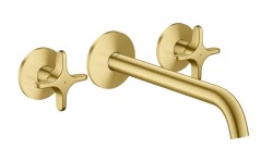 AXOR - One Umyvadlová baterie pod omítku, s výpustí, 3-otvorová instalace, EcoSmart, kartáčovaná mosaz (48140950)