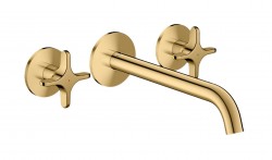 AXOR - One Umyvadlová baterie pod omítku, s výpustí, 3-otvorová instalace, EcoSmart, leštěný vzhled zlata (48140990)