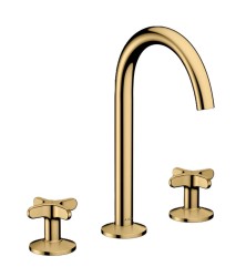 AXOR - One Umyvadlová baterie s výpustí Push-Open, 3-otvorová instalace, EcoSmart, leštěný vzhled zlata (48040990)