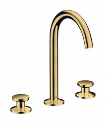 AXOR - One Umyvadlová baterie s výpustí Push-Open, 3-otvorová instalace, EcoSmart, leštěný vzhled zlata (48070990)