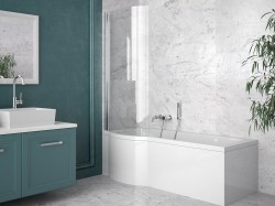 BESCO - Asymetrická vana INSPIRO včetně vanové zástěny - Barva rámu - Hliník leštěný, Nožičky k vaně - Bez nožiček, Rozměr vany - 160 × 70 Výplň - Čiré bezpečnostní sklo - 5 mm, Způsob provedení - Pravé (VANINSPIR160P)