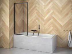 BESCO - Vanová zástěna ENZO - Barva rámu - Černá matná, Rozměr A - 70 , Směr zavírání - Univerzální Levé / Pravé, Výplň - Čiré bezpečnostní sklo - 4 mm (BCENZO70BC)