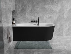 BESCO - Volně stojící vana AVITA A-LINE černá/bílá, sifon se štěrbinovým přepadem - Barva sifonu - Zlatá, Rozměr vany - 170 × 75 Způsob provedení - Levé (VANAVITAL17LZBW)