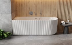 BESCO - Volně stojící vana DENAYA bílá, sifon se štěrbinovým přepadem - Barva - Bílá, Barva sifonu - Černá, Rozměr vany - 150 × 75 Způsob provedení - Levé (VANDENA150LB)