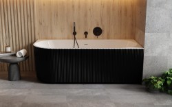 BESCO - Volně stojící vana DENAYA černá/bílá, sifon se štěrbinovým přepadem - Barva - Černá / bílá, Barva sifonu - Černá, Rozměr vany - 170 × 78 Způsob provedení - Pravé (VANDENA170BWPB)