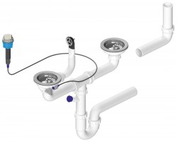 Bruckner - Dřezový sifon s přepadem, ovládáním a odbočkou, 6/4