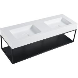 CERANO - Dvojumyvadlo z litého mramoru Geminia s podpěrnou konzolí - nástěnné - bílá matná/černá matná - 133x46x45  (CER-WA08-08SH)