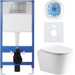 CERANO - Kompletní podomítkový WC set Lite/Carlito - bílá lesklá - WC tlačítko Classic, tmavě šedá - předstěnová instalace/sádrokarton - 48,5x36,5  (CER-301523)