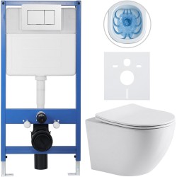 CERANO - Kompletní podomítkový WC set Lite/Cesso - bílá lesklá - WC tlačítko Classic, bílé - předstěnová instalace/sádrokarton - 49x36  (CER-481720)