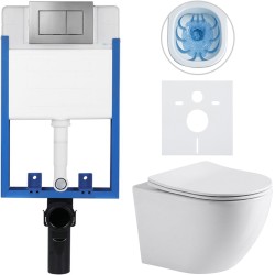 CERANO - Kompletní podomítkový WC set Lite/Cesso - bílá lesklá - WC tlačítko Classic, tmavě šedá - k zazdění - 49x36  (CER-051749)