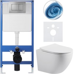 CERANO - Kompletní podomítkový WC set Lite/Cesso - bílá lesklá - WC tlačítko Classic, tmavě šedá - předstěnová instalace/sádrokarton - 49x36  (CER-081300)