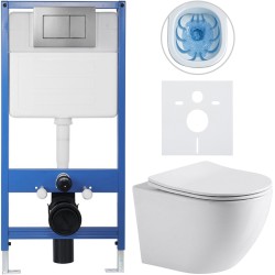 CERANO - Kompletní podomítkový WC set Lite/Cesso - bílá lesklá - WC tlačítko Classic, tmavě šedá - předstěnová instalace/sádrokarton - 49x36  (CER-174027)