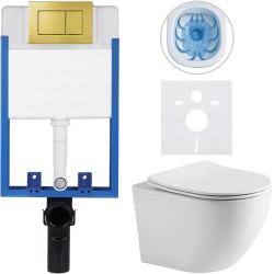 CERANO - Kompletní podomítkový WC set Lite/Cesso - bílá lesklá - WC tlačítko Classic, zlatá - k zazdění - 49x36  (CER-002894)