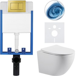 CERANO - Kompletní podomítkový WC set Lite/Cesso - bílá lesklá - WC tlačítko Classic, zlatá - k zazdění - 49x36  (CER-011264)