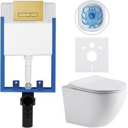 CERANO - Kompletní podomítkový WC set Lite/Cesso - bílá lesklá - WC tlačítko Slim, zlatá - k zazdění - 49x36  (CER-312676)