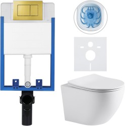 CERANO - Kompletní podomítkový WC set Lite/Cesso - bílá matná - WC tlačítko Classic, zlatá - k zazdění - 49x36  (CER-184971)