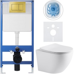 CERANO - Kompletní podomítkový WC set Lite/Cesso - bílá matná - WC tlačítko Classic, zlatá - předstěnová instalace/sádrokarton - 49x36  (CER-192779)