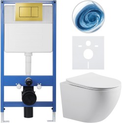 CERANO - Kompletní podomítkový WC set Lite/Cesso - bílá matná - WC tlačítko Classic, zlatá - předstěnová instalace/sádrokarton - 49x36  (CER-252165)