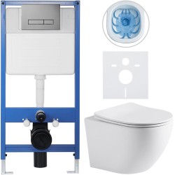 CERANO - Kompletní podomítkový WC set Lite/Cesso - bílá matná - WC tlačítko Slim, tmavě šedá - předstěnová instalace/sádrokarton - 49x36  (CER-518932)