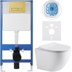 CERANO - Kompletní podomítkový WC set Lite/Cesso - bílá matná - WC tlačítko Slim, zlatá - předstěnová instalace/sádrokarton - 49x36  (CER-510876)