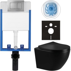 CERANO - Kompletní podomítkový WC set Lite/Cesso - černá lesklá - WC tlačítko Classic, tmavě šedá - k zazdění - 49x36  (CER-236285)