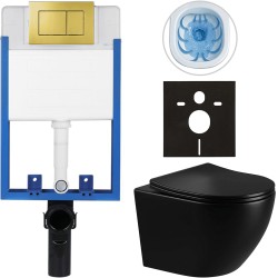 CERANO - Kompletní podomítkový WC set Lite/Cesso - černá lesklá - WC tlačítko Classic, zlatá - k zazdění - 49x36  (CER-222854)
