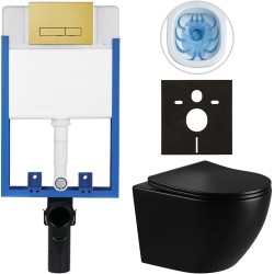 CERANO - Kompletní podomítkový WC set Lite/Cesso - černá lesklá - WC tlačítko Slim, zlatá - k zazdění - 49x36  (CER-531913)
