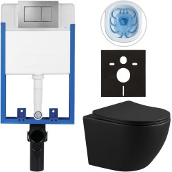 CERANO - Kompletní podomítkový WC set Lite/Cesso - černá matná - WC tlačítko Classic, tmavě šedá - k zazdění - 49x36  (CER-297861)