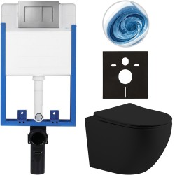 CERANO - Kompletní podomítkový WC set Lite/Cesso - černá matná - WC tlačítko Classic, tmavě šedá - k zazdění - 49x36  (CER-530714)
