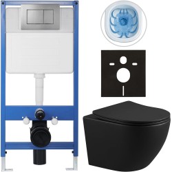 CERANO - Kompletní podomítkový WC set Lite/Cesso - černá matná - WC tlačítko Classic, tmavě šedá - předstěnová instalace/sádrokarton - 49x36  (CER-310489)