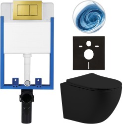 CERANO - Kompletní podomítkový WC set Lite/Cesso - černá matná - WC tlačítko Classic, zlatá - k zazdění - 49x36  (CER-512031)