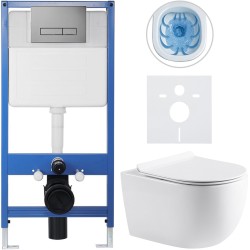 CERANO - Kompletní podomítkový WC set Lite/Felci - bílá lesklá - WC tlačítko Slim, tmavě šedá - předstěnová instalace/sádrokarton - 52,5x36  (CER-483423)
