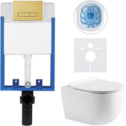 CERANO - Kompletní podomítkový WC set Lite/Felci - bílá lesklá - WC tlačítko Slim, zlatá - k zazdění - 52,5x36  (CER-333328)