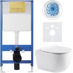 CERANO - Kompletní podomítkový WC set Lite/Felci - bílá lesklá - WC tlačítko Slim, zlatá - předstěnová instalace/sádrokarton - 52,5x36  (CER-355976)