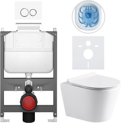 CERANO - Kompletní WC set Basic/Carlito - bílá lesklá - WC tlačítko Dualo/Bílá - ovládání shora - předstěnová instalace - 48,5x36,5  (CER-8050BD86015)