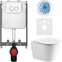 CERANO - Kompletní WC set Basic/Carlito - bílá lesklá - WC tlačítko Dualo/Bílá - pro zazdění - 48,5x36,5  (CER-8050BD86016)
