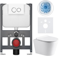 CERANO - Kompletní WC set Basic/Carlito - bílá lesklá - WC tlačítko Dualo/Bílá - závěsné - nízký modul - předstěnová instalace - 48,5x36,5  (CER-8050BD86019)