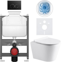 CERANO - Kompletní WC set Basic/Carlito - bílá lesklá - WC tlačítko Dualo/Černá - ovládání shora - předstěnová instalace - 48,5x36,5  (CER-8050BD86020)