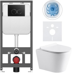 CERANO - Kompletní WC set Basic/Carlito - bílá lesklá - WC tlačítko Dualo/Černá - závěsné - předstěnová instalace - 48,5x36,5  (CER-8050BD86023)