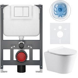CERANO - Kompletní WC set Basic/Carlito - bílá lesklá - WC tlačítko Maxio/Bílá - závěsné - nízký modul - předstěnová instalace - 48,5x36,5  (CER-8050BD86034)