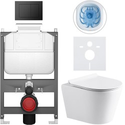CERANO - Kompletní WC set Basic/Carlito - bílá lesklá - WC tlačítko Maxio/Černá - ovládání shora - předstěnová instalace - 48,5x36,5  (CER-8050BD86035)