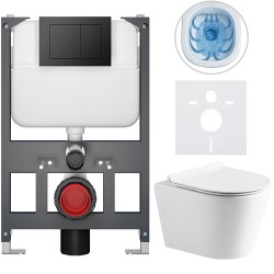 CERANO - Kompletní WC set Basic/Carlito - bílá lesklá - WC tlačítko Maxio/Černá - závěsné - nízký modul - předstěnová instalace - 48,5x36,5  (CER-8050BD86039)