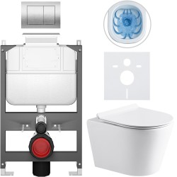 CERANO - Kompletní WC set Basic/Carlito - bílá lesklá - WC tlačítko Maxio/Stříbrná - ovládání shora - předstěnová instalace - 48,5x36,5  (CER-8050BD86040)