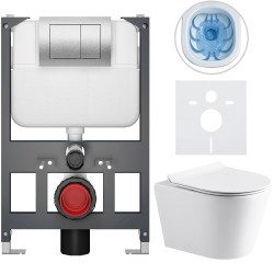 CERANO - Kompletní WC set Basic/Carlito - bílá lesklá - WC tlačítko Maxio/Stříbrná - závěsné - nízký modul - předstěnová instalace - 48,5x36,5  (CER-8050BD86044)