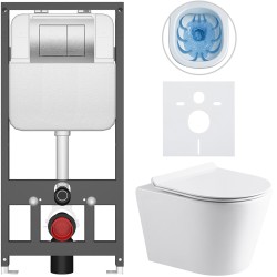 CERANO - Kompletní WC set Basic/Carlito - bílá lesklá - WC tlačítko Maxio/Stříbrná - závěsné - předstěnová instalace - 48,5x36,5  (CER-8050BD86043)