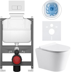 CERANO - Kompletní WC set Basic/Carlito - bílá lesklá - WC tlačítko Modulo/Bílá - ovládání shora - předstěnová instalace - 48,5x36,5  (CER-8050BD86045)