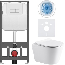 CERANO - Kompletní WC set Basic/Carlito - bílá lesklá - WC tlačítko Modulo/Bílá - závěsné - předstěnová instalace - 48,5x36,5  (CER-8050BD86048)
