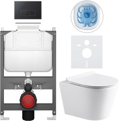 CERANO - Kompletní WC set Basic/Carlito - bílá lesklá - WC tlačítko Modulo/Černá - ovládání shora - předstěnová instalace - 48,5x36,5  (CER-8050BD86050)