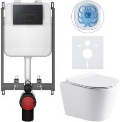 CERANO - Kompletní WC set Basic/Carlito - bílá lesklá - WC tlačítko Modulo/Černá - pro zazdění - 48,5x36,5  (CER-8050BD86051)